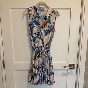 Poupette St. Barth Tropical Print Mini Dress - Blue and Cream